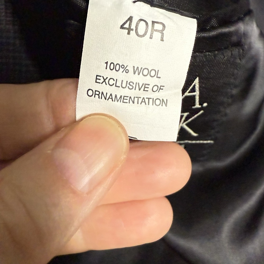 Jos A Bank Mens Sport Coat 40R Dark Gray Fine Check 100% Wool Blazer - Picture 4 of 7